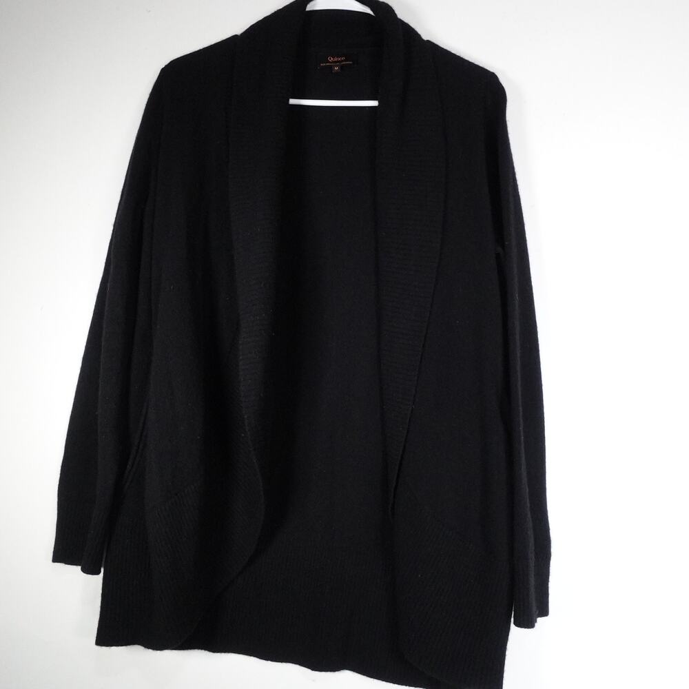 GUC Quince Black Mongolian Cashmere Open Cardigan Sweater Medium 1002 - Picture 3 of 12